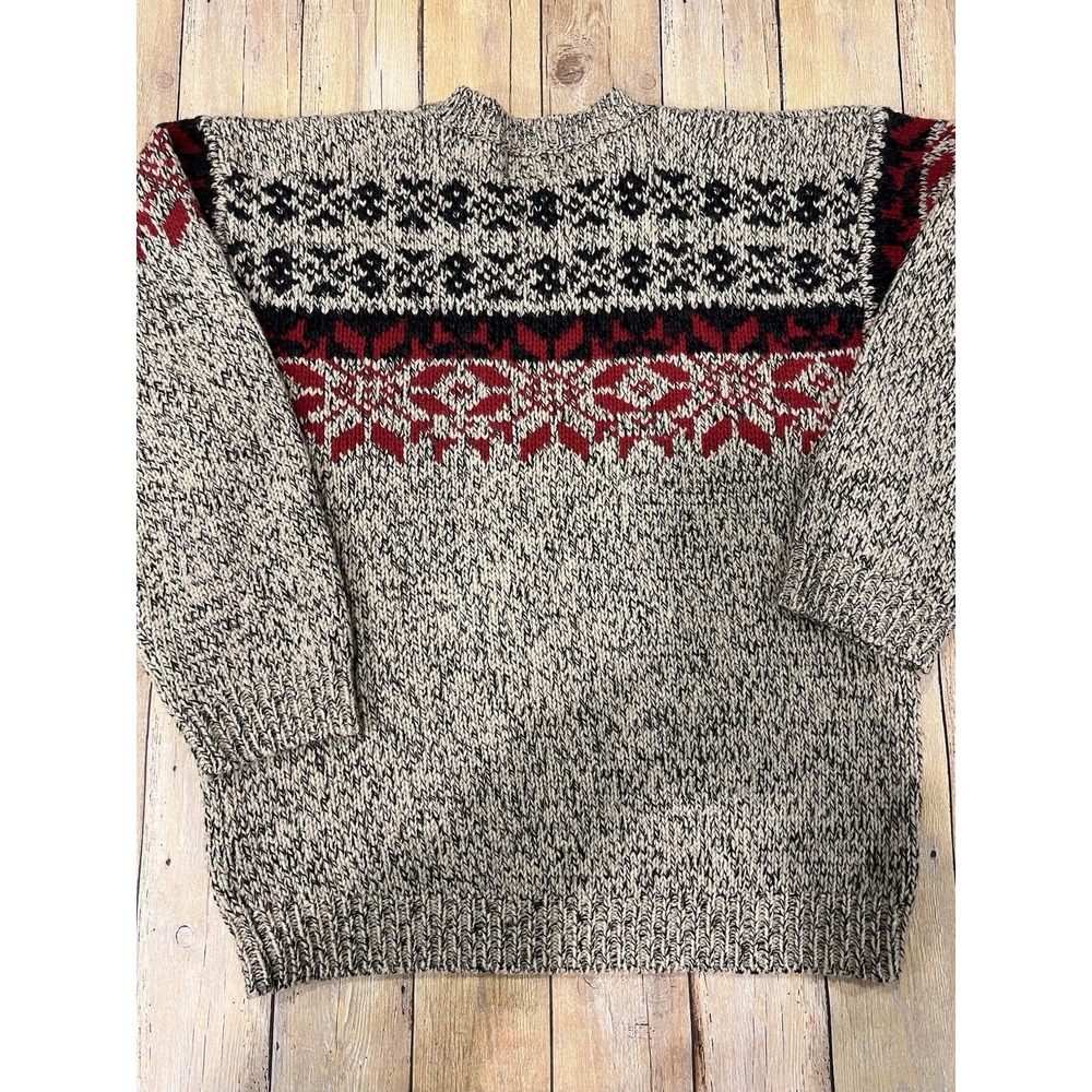 VTG Eddie Bauer Legends 100% Wool Nordic Fair Isle Sweater Brown/Oatmeal M-L - Picture 8 of 9